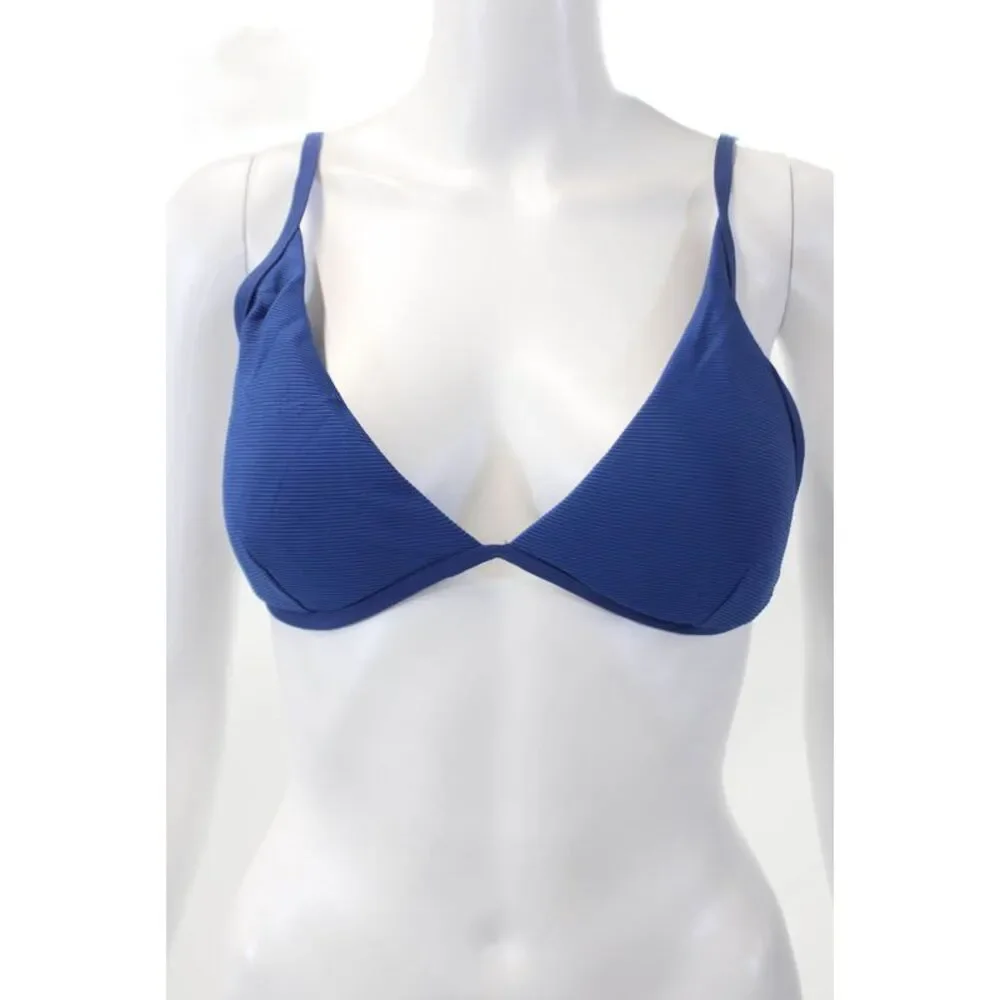 L Space Womens Textured Spaghetti Strap Bikini Swim Top Blue Size XL